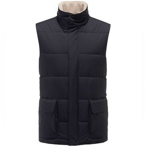 LORO PIANA Suede-Trimmed Brushed-Cashmere Dark Navy Blue Men’s Gilet Vest